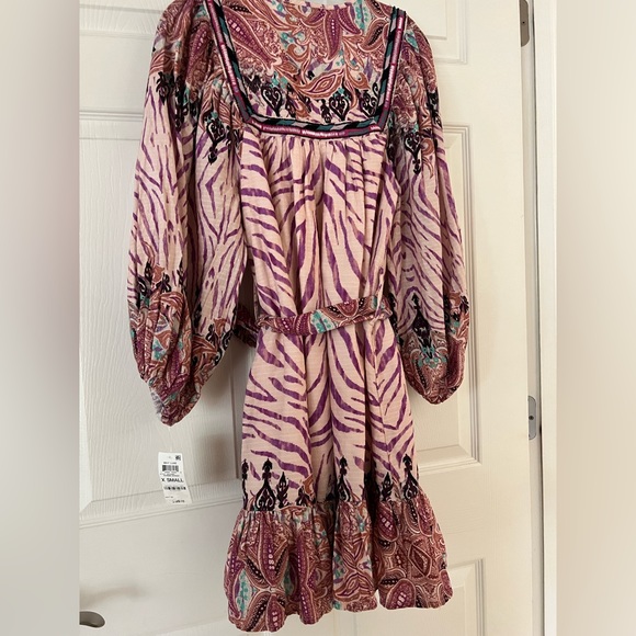 NWT INC Pink Boho Puffy Balloon Sleeve Embroidered Embellished Mini Dress,  XS - Picture 3 of 12